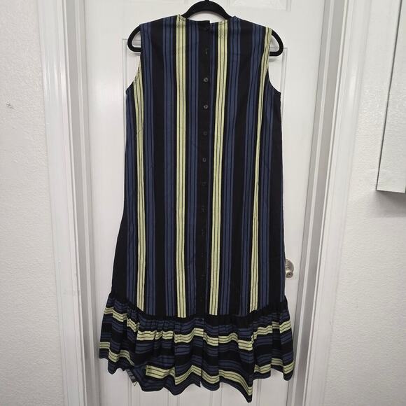 Sound Off Studio Sleeveless Striped Cotton Ruffle Hem Dress High Low Size M Boho - Picture 2 of 5